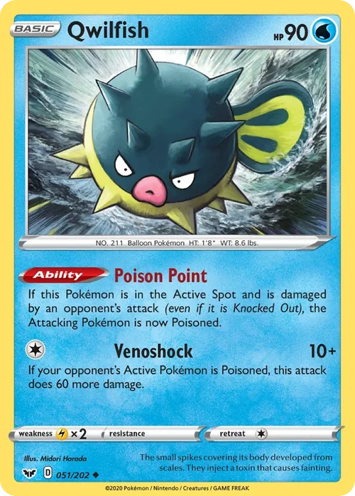 Qwilfish 51 Pokemon card from Sword & Shield set