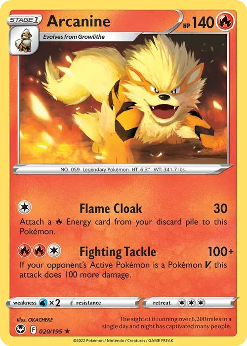 Arcanine 20 Pokemon card from Silver Tempest set