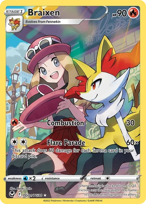 Braixen TG01 Pokemon card from Silver Tempest set
