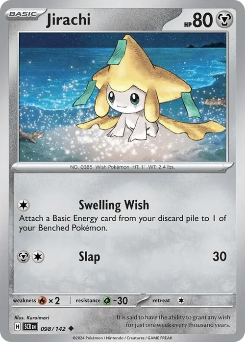 Jirachi 98 Pokemon card from Stellar Crown set