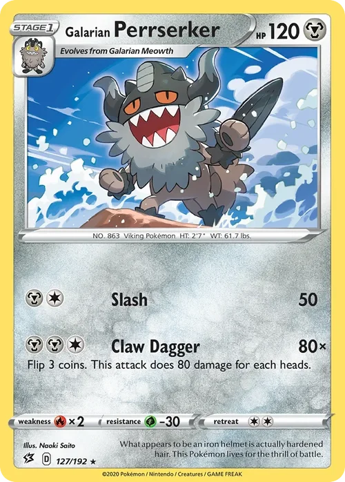 Galarian Perrserker 127 Pokemon card from Rebel Clash set
