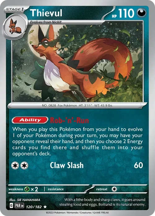 Thievul 120 Pokemon card from Paradox Rift set