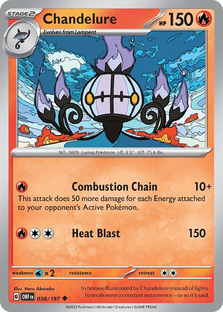 Chandelure 38 Pokémon card from Obsidian Flames set