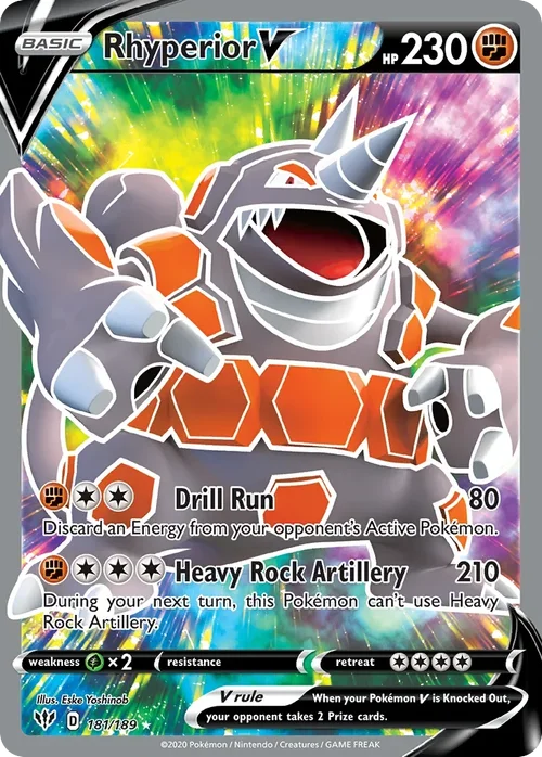 Rhyperior V 181 Pokemon card from Darkness Ablaze set