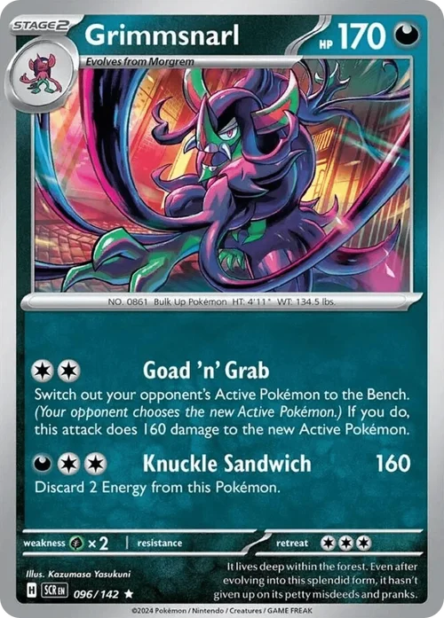 Grimmsnarl 96 Pokemon card from Stellar Crown set