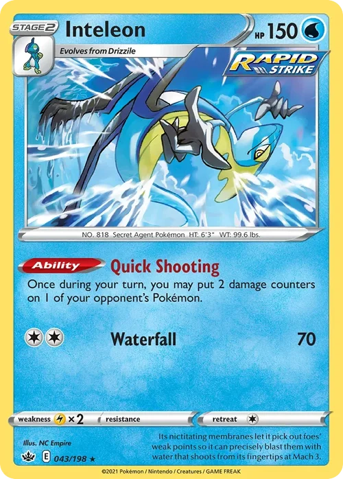 Inteleon 43 Pokemon card from Chilling Reign set