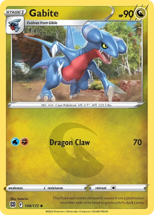 Gabite 108 Pokemon card from Brilliant Stars set