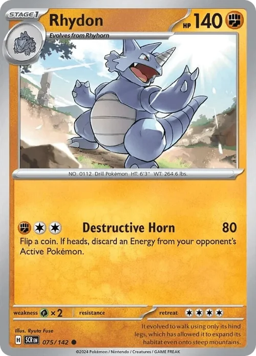 Rhydon 75 Pokemon card from Stellar Crown set
