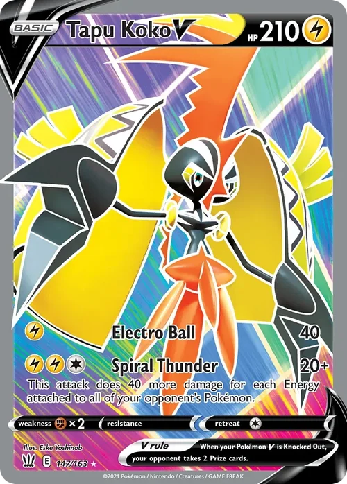 Tapu Koko V 147 Pokemon card from Battle Styles set
