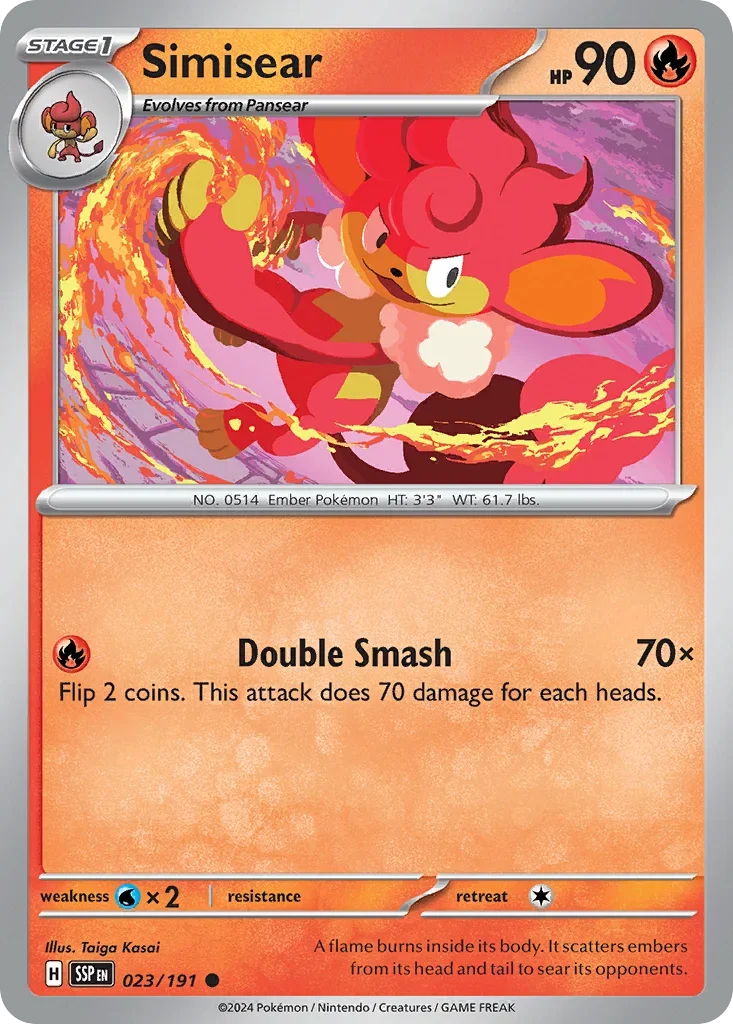 Simisear 023/167 Pokemon card from Surging Sparks set