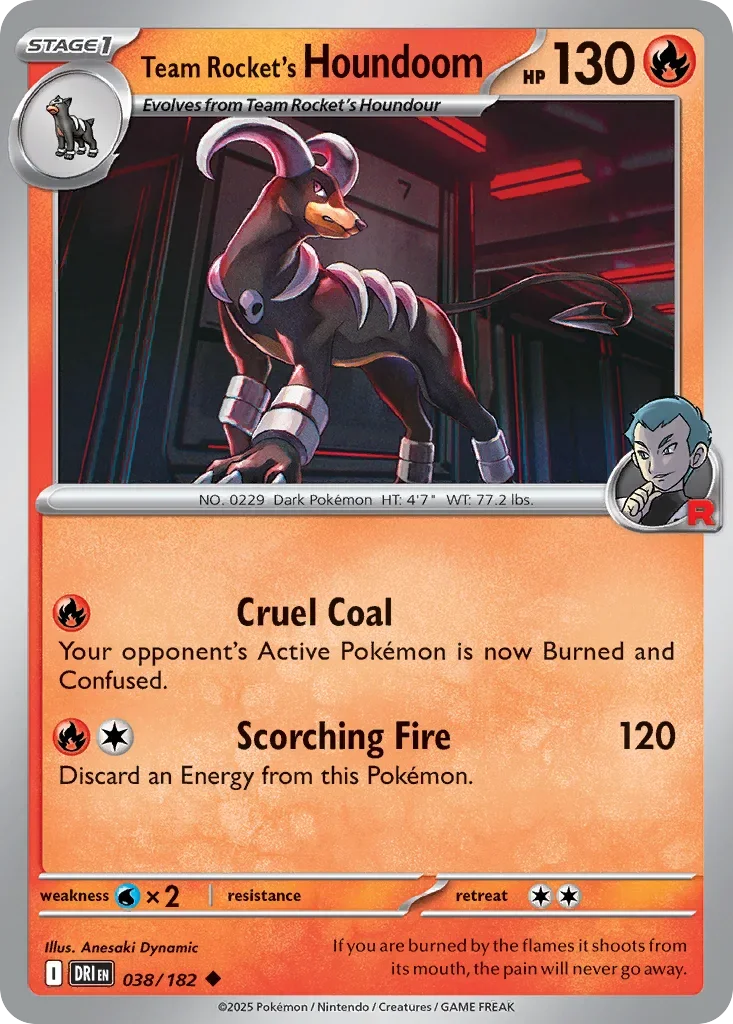 Team Rocket's Houndoom 38 Pokemon card from Destined Rivals set