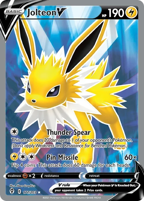 Jolteon V 177 Pokemon card from Evolving Skies set