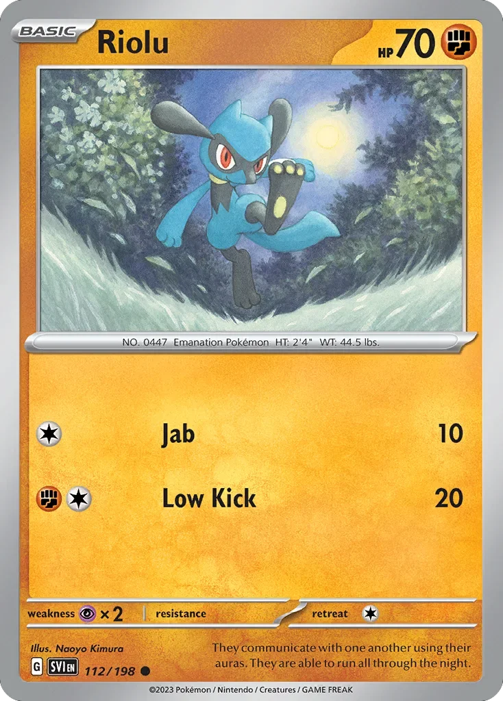 Riolu 112 Pokemon card from Scarlet & Violet set