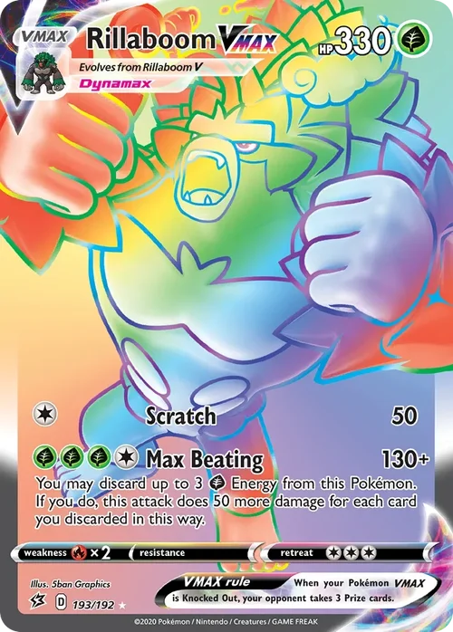 Rillaboom VMAX 193 Pokemon card from Rebel Clash set