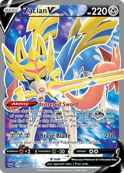 Zacian V 195 Pokemon card from Sword & Shield set