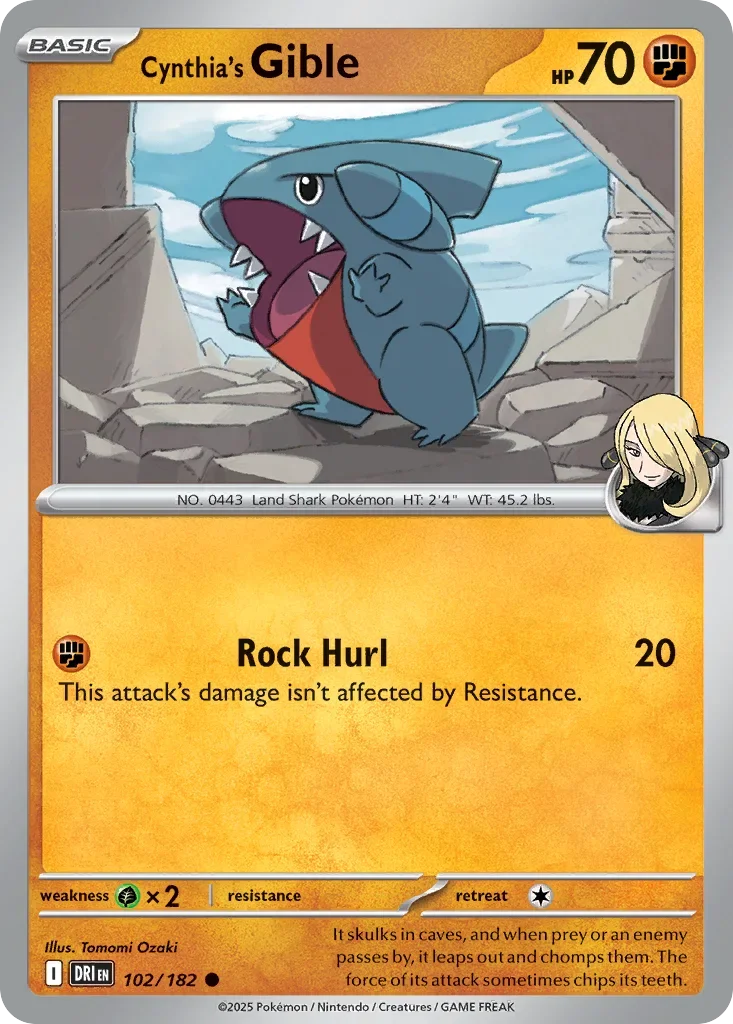 Cynthia's Gible 102 Pokemon card from Destined Rivals set