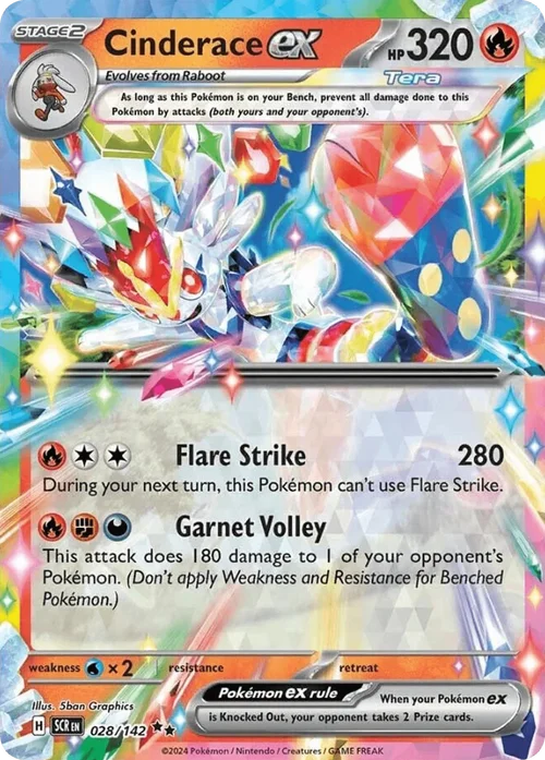 Cinderace ex 28 Pokemon card from Stellar Crown set