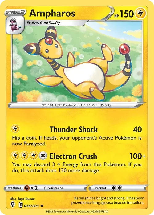 Ampharos 56 Pokemon card from Evolving Skies set