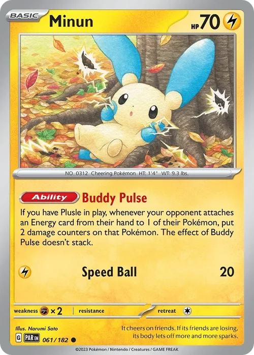Minun 61 Pokemon card from Paradox Rift set