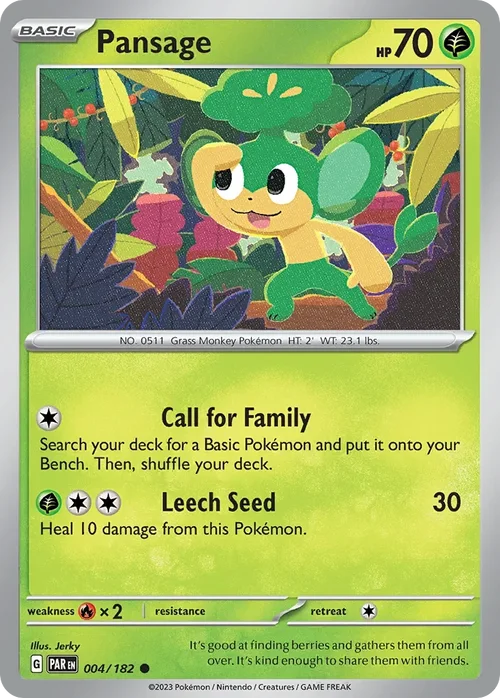 Pansage 4 Pokemon card from Paradox Rift set
