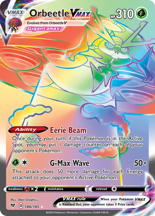 Orbeetle VMAX 186 Pokemon card from Vivid Voltage set