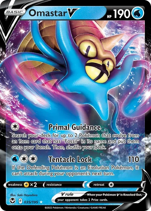 Omastar V 35 Pokemon card from Silver Tempest set