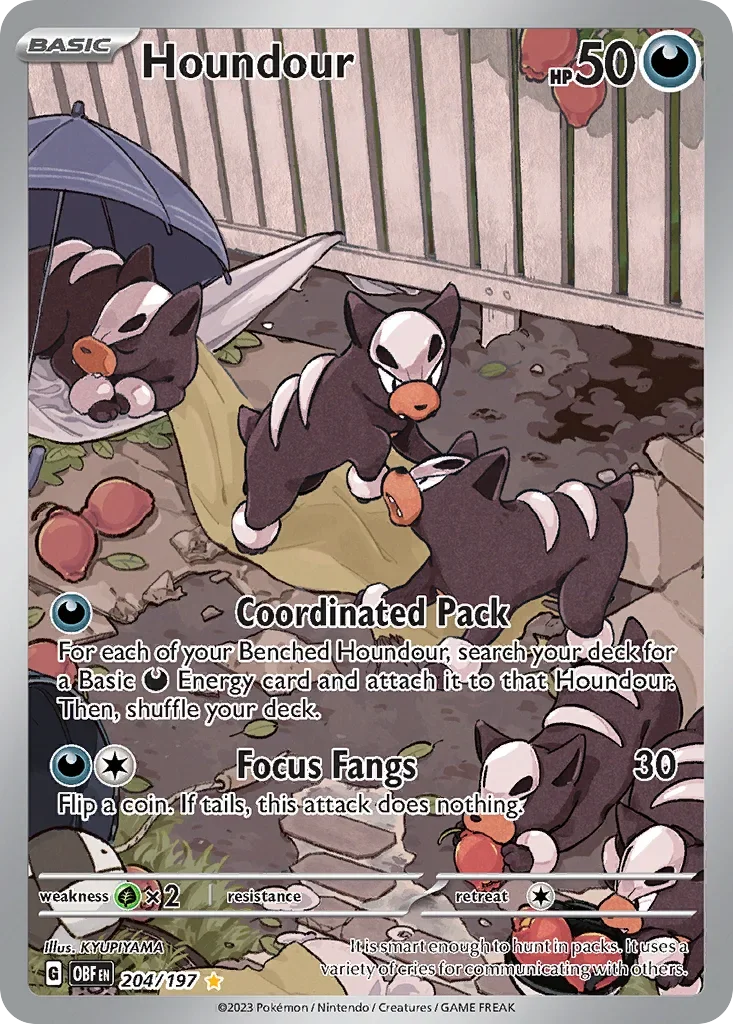 Houndour 204 Pokémon card from Obsidian Flames set
