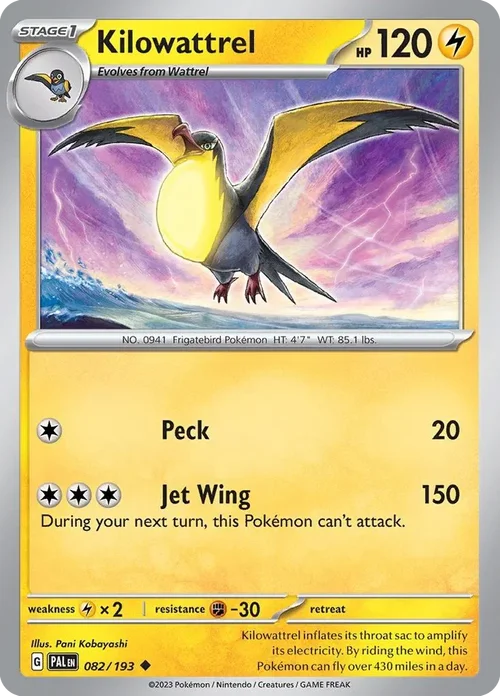 Kilowattrel 82 Pokemon card from Paldea Evolved set