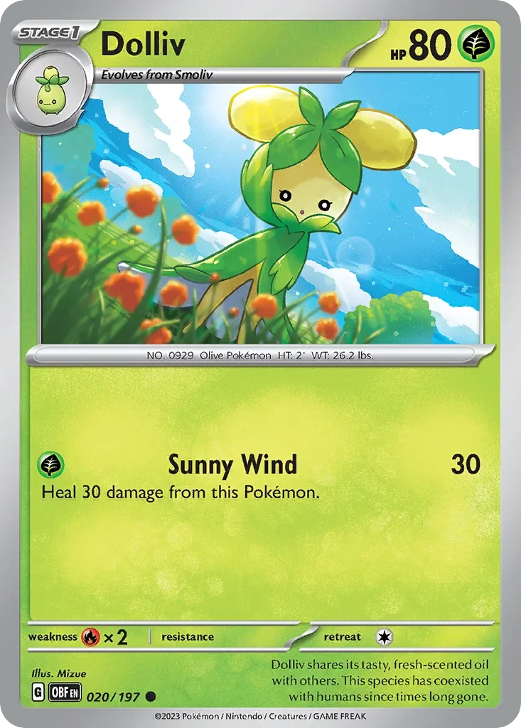 Dolliv 20 Pokémon card from Obsidian Flames set