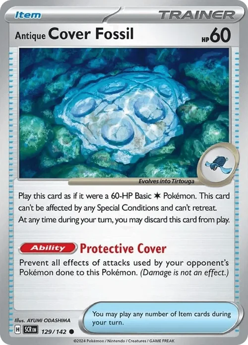 Antique Cover Fossil 129 Pokemon card from Stellar Crown set