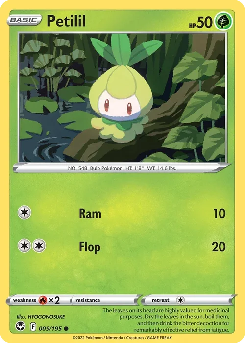 Petilil 9 Pokemon card from Silver Tempest set