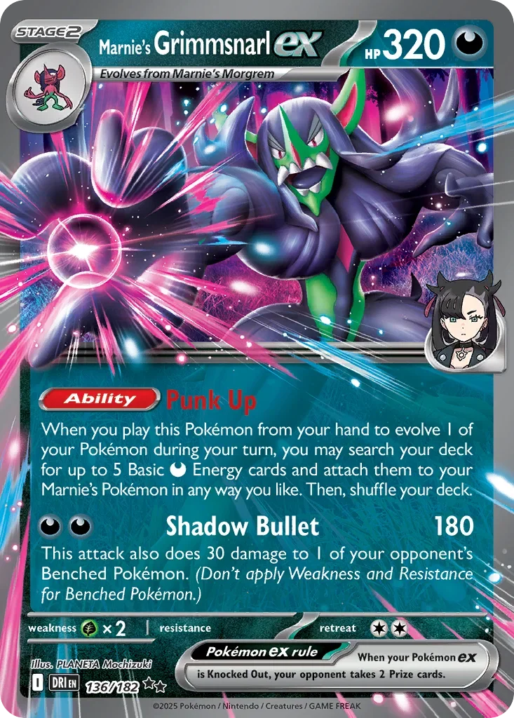 Marnie's Grimmsnarl ex 136 Pokemon card from Destined Rivals set