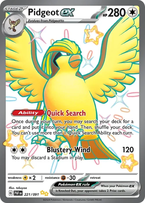 Pidgeot ex 221 Pokemon card from Paldean Fates set