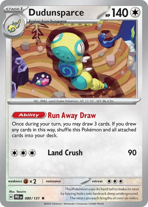 Dudunsparce 80 Pokemon card from Prismatic Evolutions set