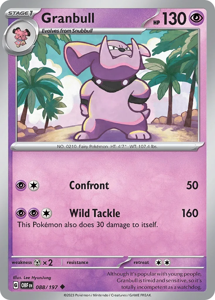 Granbull 88 Pokémon card from Obsidian Flames set