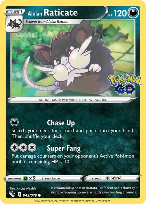 Alolan Raticate 42 Pokemon card from Pokemon GO set