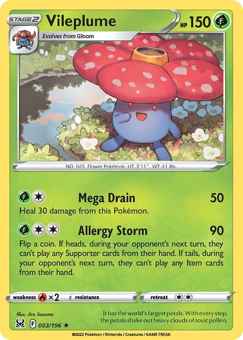 Vileplume 3 Pokemon card from Lost Origin set
