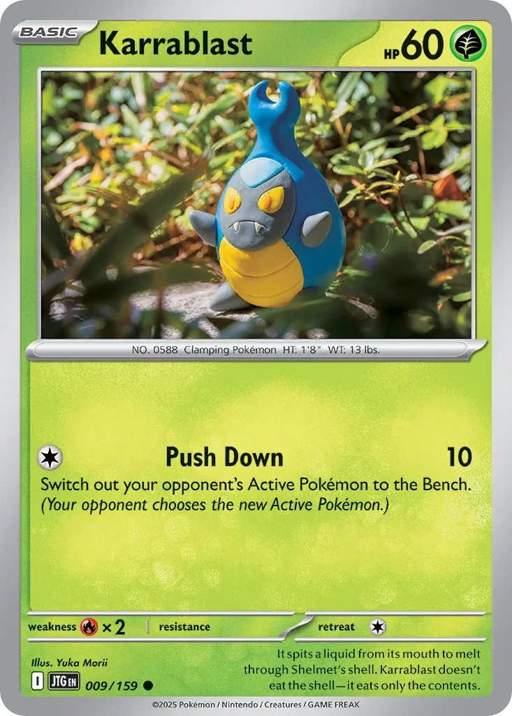 Karrablast 9 Pokémon card from JTG set