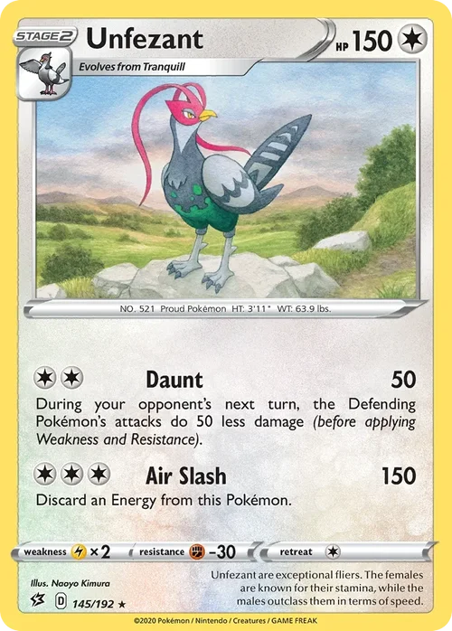 Unfezant 145 Pokemon card from Rebel Clash set