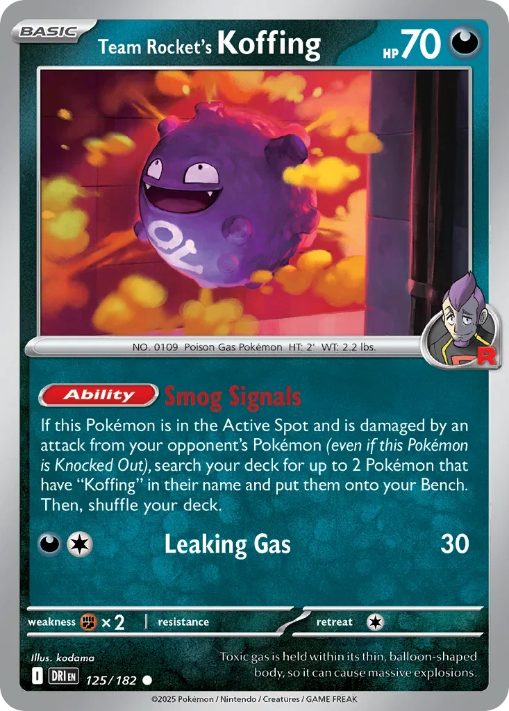 Team Rocket's Koffing 125 Pokemon card from Destined Rivals set
