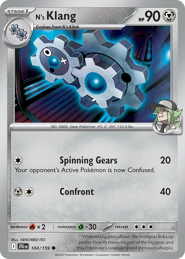 N's Klang 104 Pokémon card from JTG set