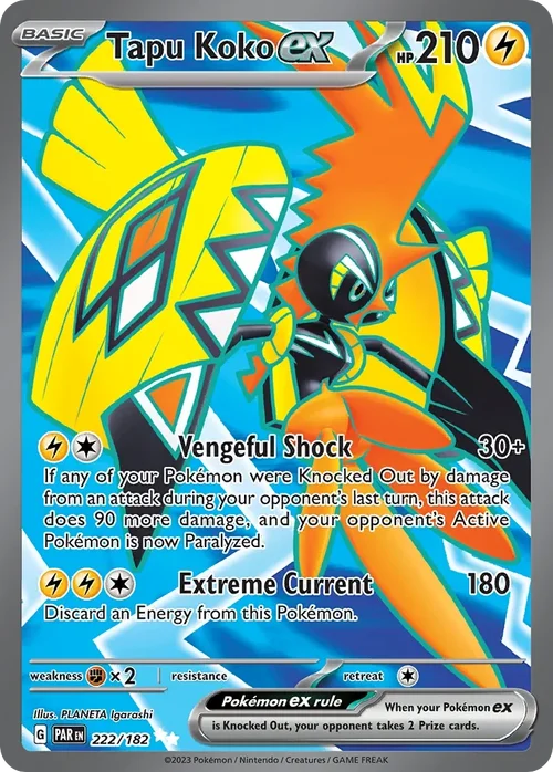 Tapu Koko ex 222 Pokemon card from Paradox Rift set