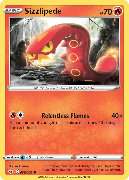 Sizzlipede 38 Pokemon card from Sword & Shield set