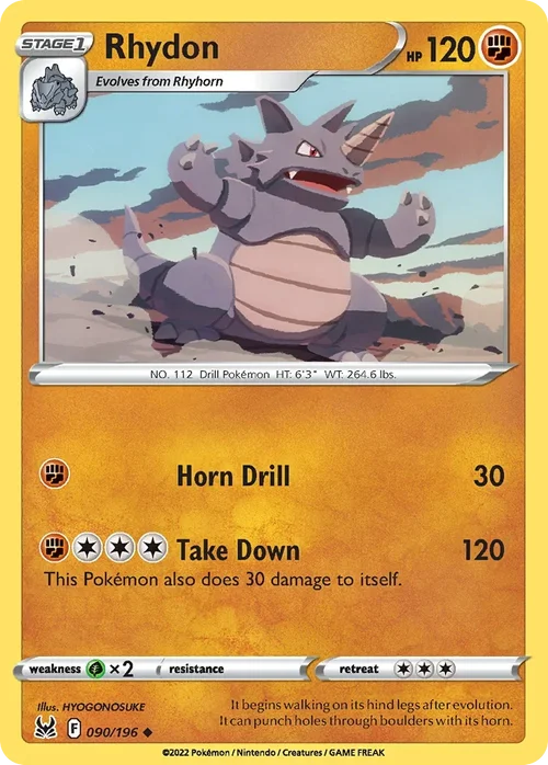 Rhydon 90 Pokemon card from Lost Origin set