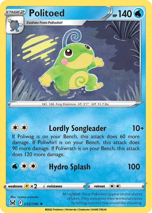 Politoed 32 Pokemon card from Lost Origin set