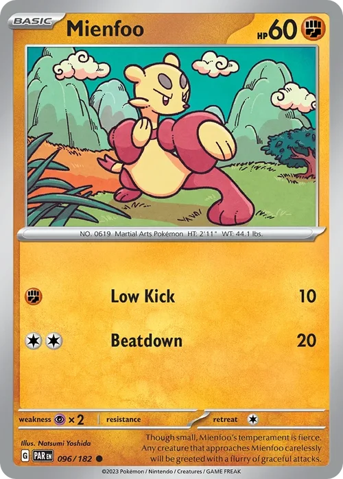 Mienfoo 96 Pokemon card from Paradox Rift set