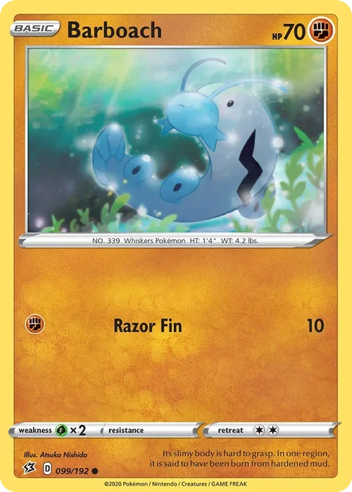 Barboach 99 Pokemon card from Rebel Clash set