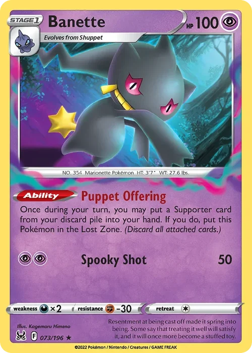 Banette 73 Pokemon card from Lost Origin set