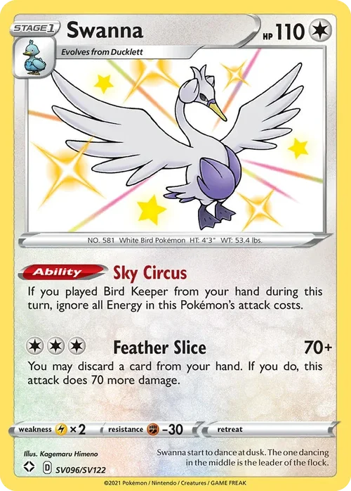 Swanna SV096 Pokemon card from Shining Fates set