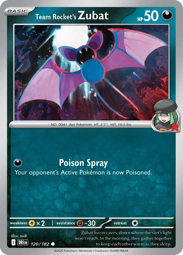 Team Rocket's Zubat 120 Pokemon card from Destined Rivals set